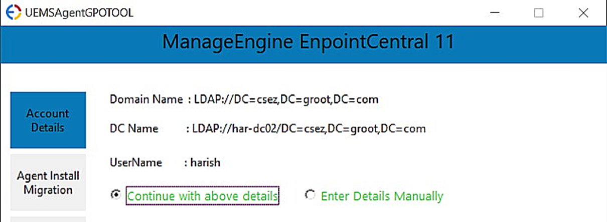 select the account details