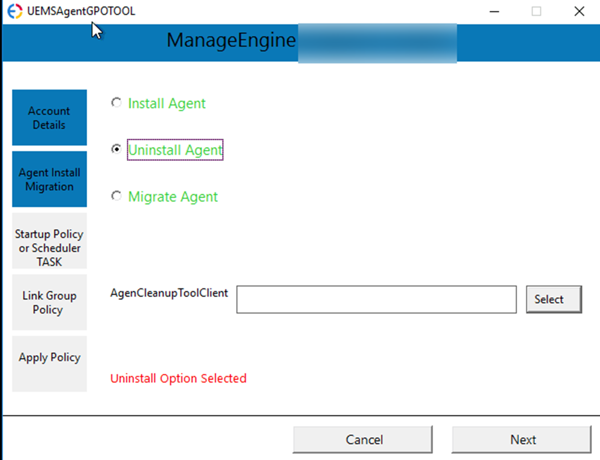 uninstall agent via gpo light weight tool